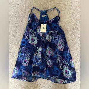 Three Eighty Two Navy Printed Tank Top, Size Large. HAVE MATCHING KIMONO, NWT